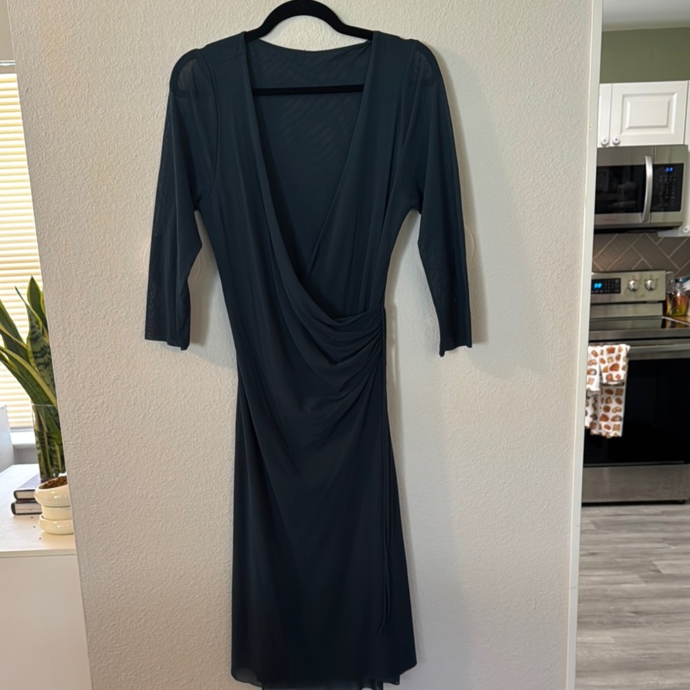 Sheer wrap dress in emerald green